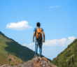 Hiker looking out over mountains