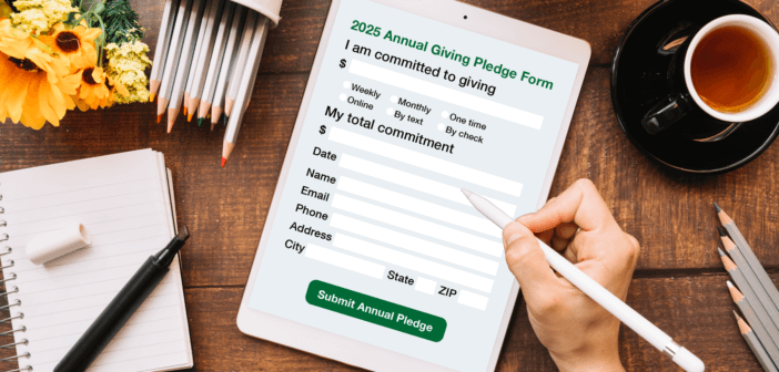 Person completing a pledge form