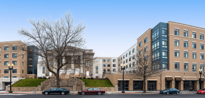 Outdoor view of Emory Fellowship Church and the Residences at Beacon Center, affordable housing built on church property